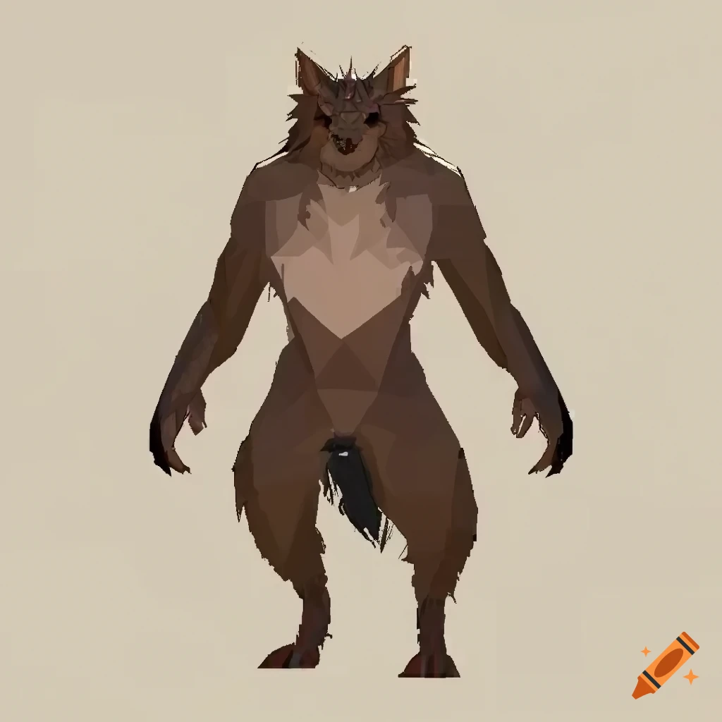 Standing werewolf with detailed hair in low poly style