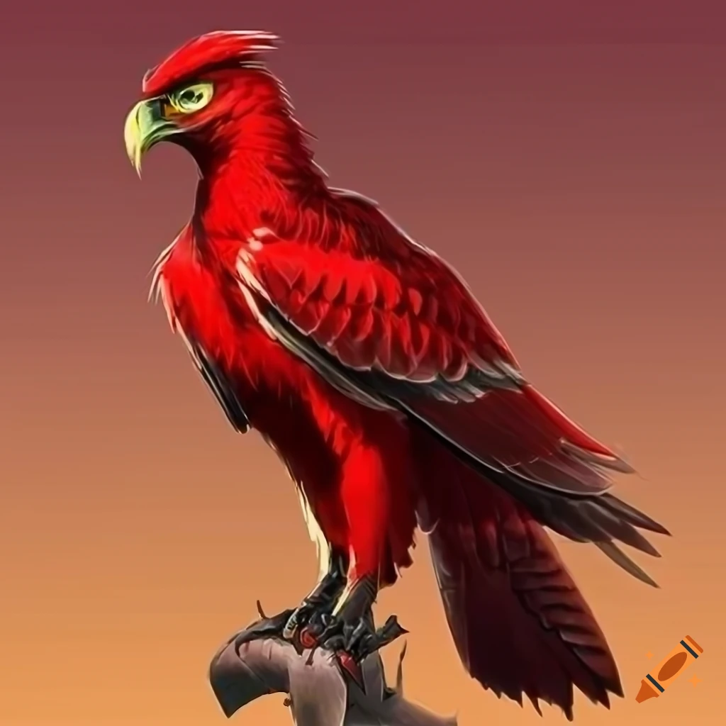 Crimson feathered eagle in a fantasy setting