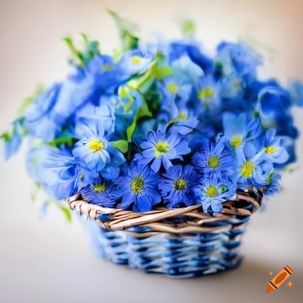 Blue flowers in a basket