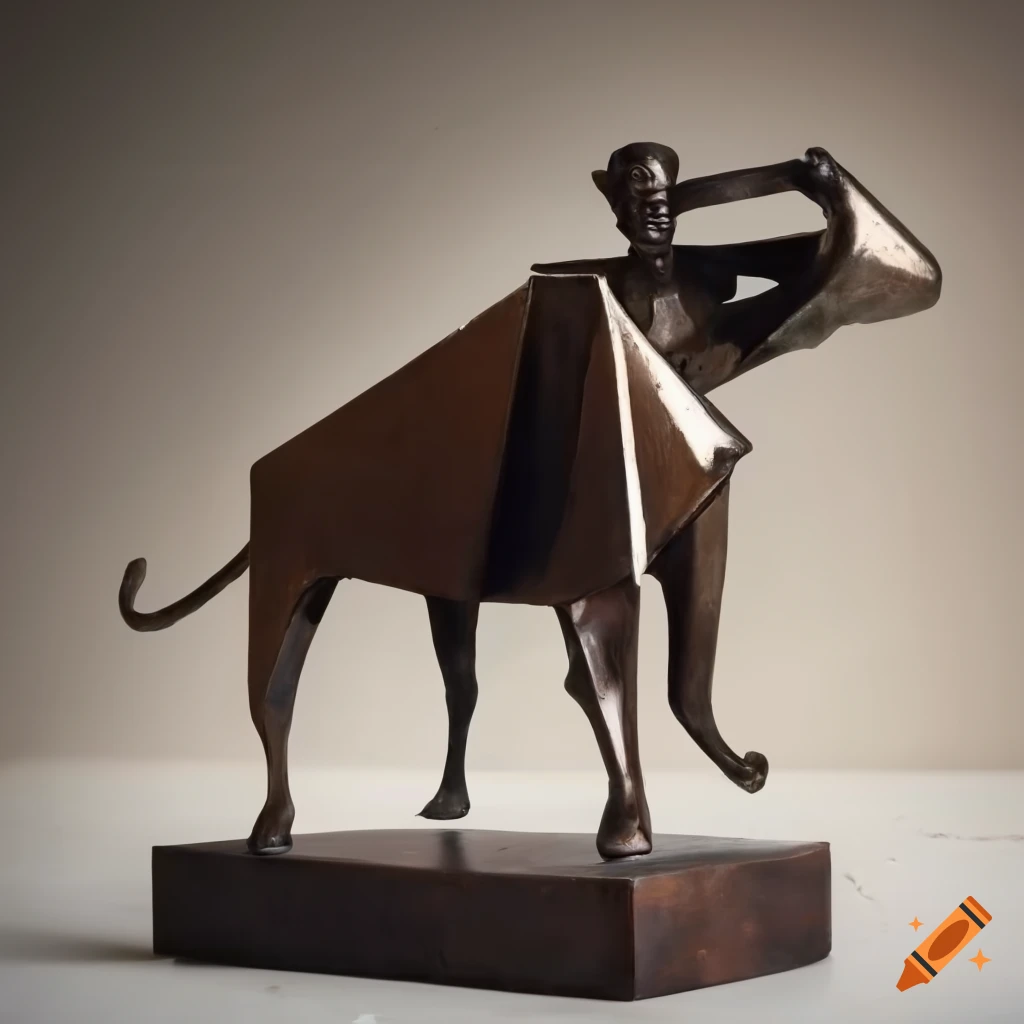 Escultura of a rusty metal bullfighter on display in an antique shop