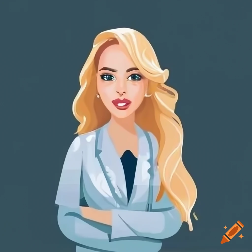 Blonde woman in lab coat smiling at pharmacy