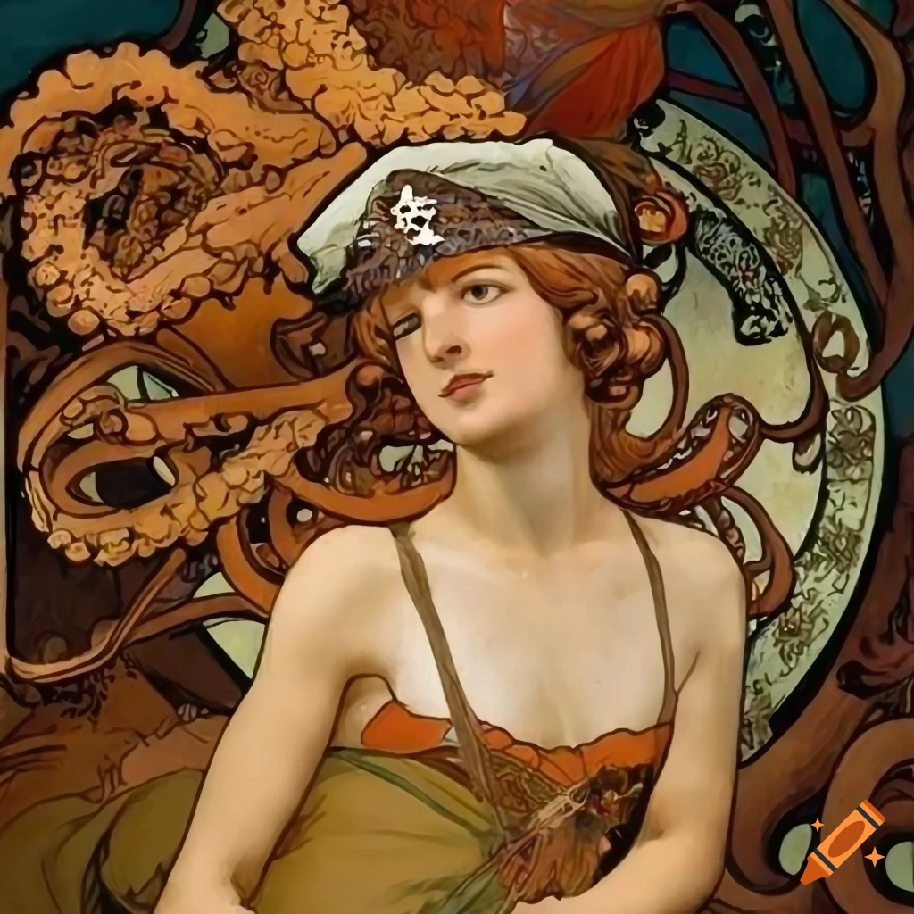 Artistic collab with pirate octopus inspired by Gurney, Rockwell, Mucha, Bernini