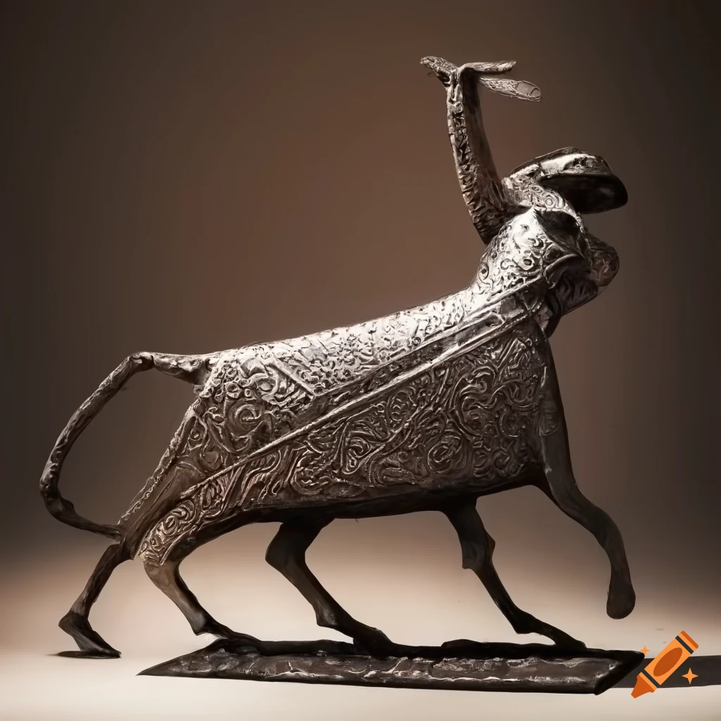 Escultura of a rusty metal bullfighter on display in an antique shop