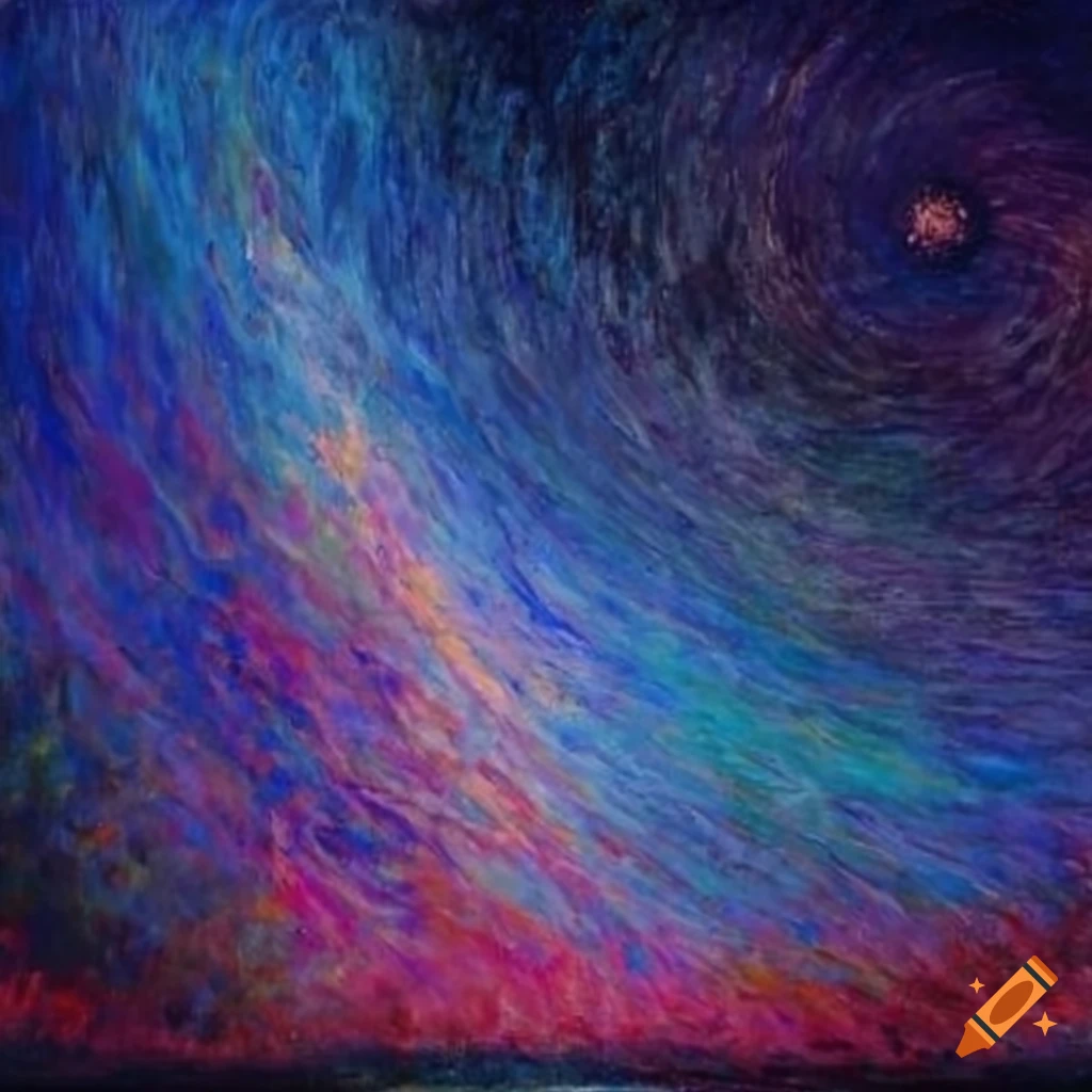 Surreal cosmos with stars in Monet and Miro style