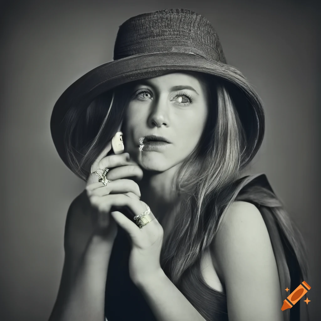 Vintage portrait of a stylish woman with a hat and cigarette in black and white