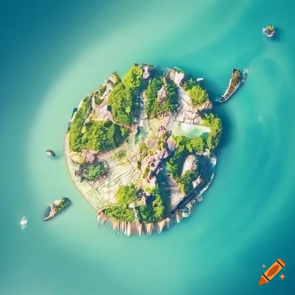 Bird's eye view of a modern society island