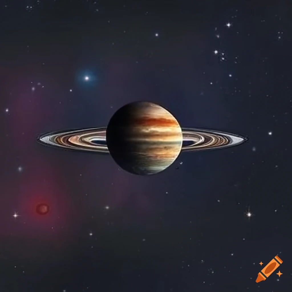 Artistic representation of Jupiter, Saturn, stars and cosmos inspired by Monet and Miro