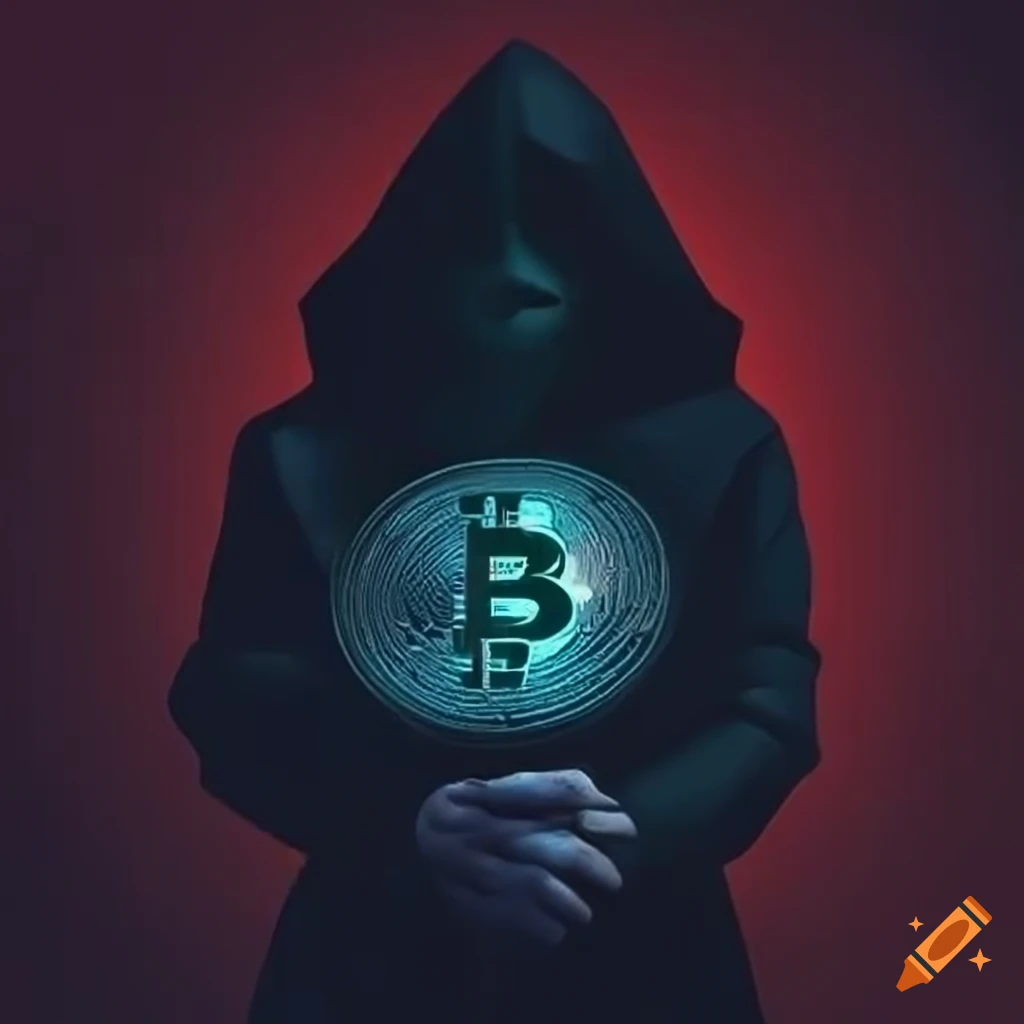 Bitcoin-themed mysterious hooded figure for Twitter banner on Craiyon