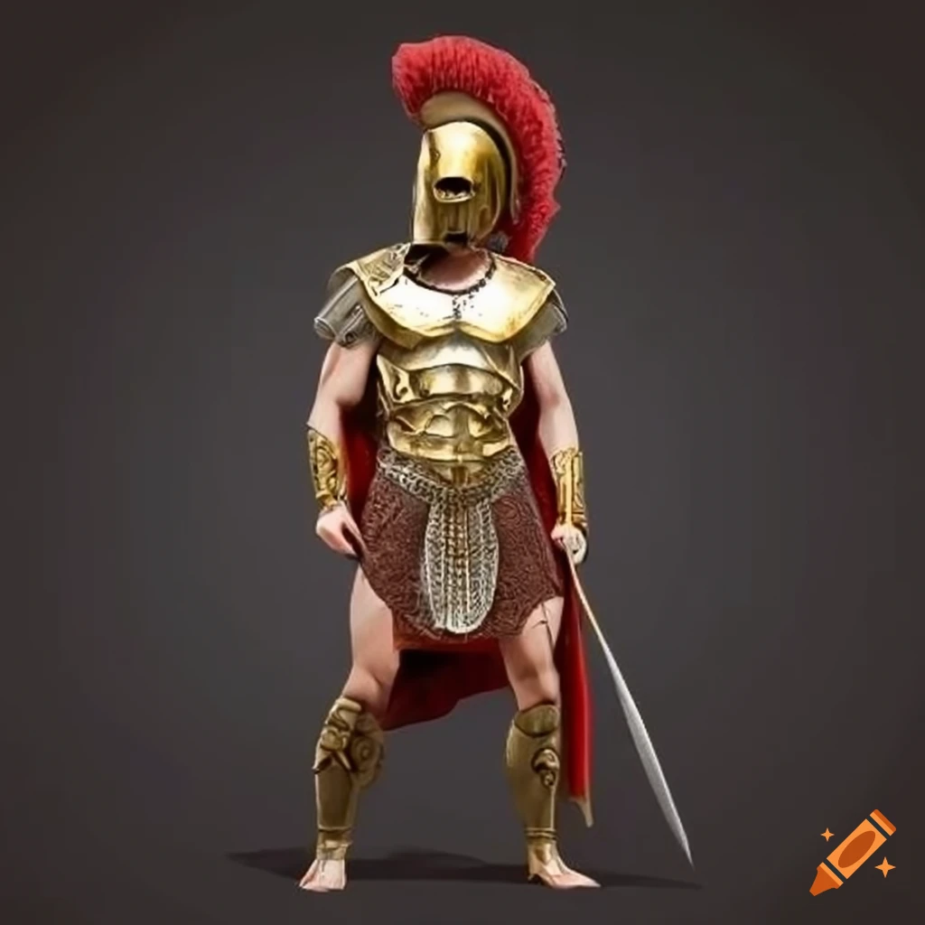 Ancient Greek warrior in armor standing proudly