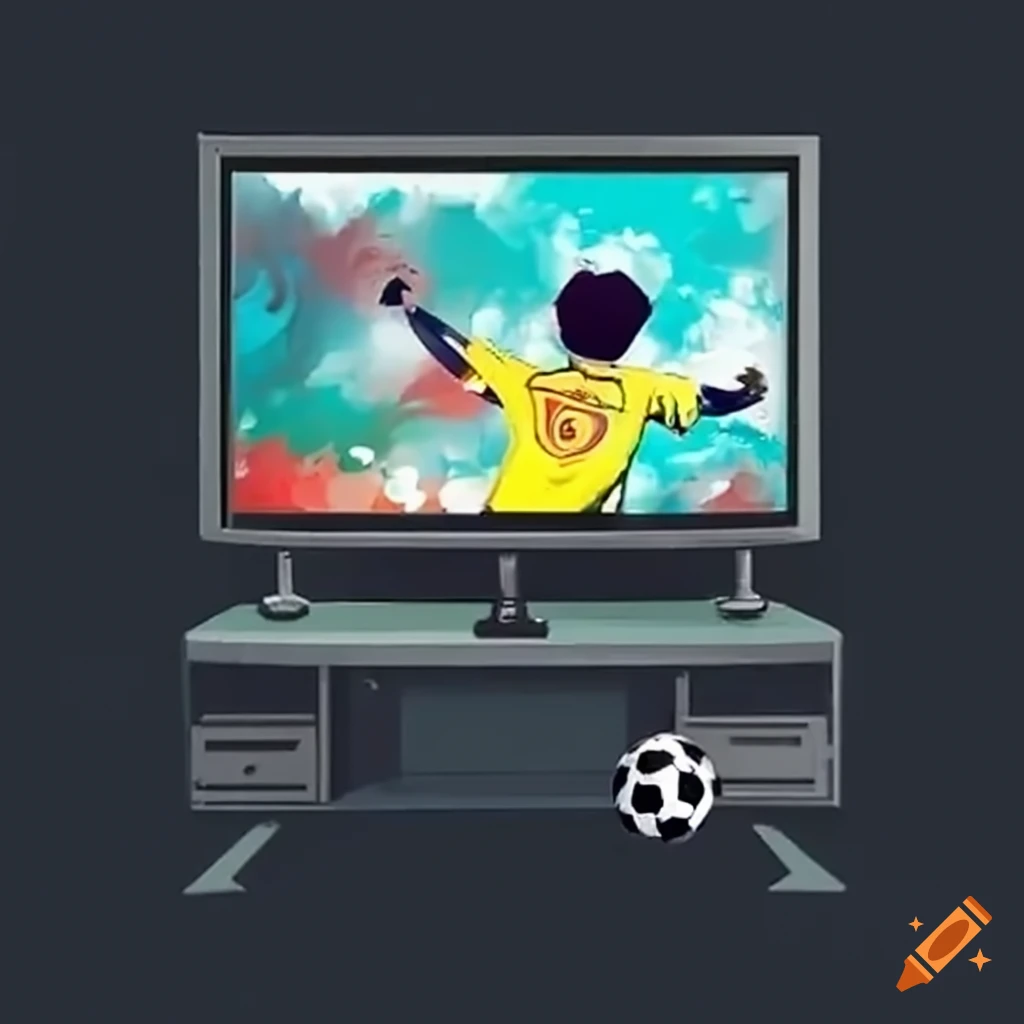 Colombian soccer team playing on a big screen television and radio