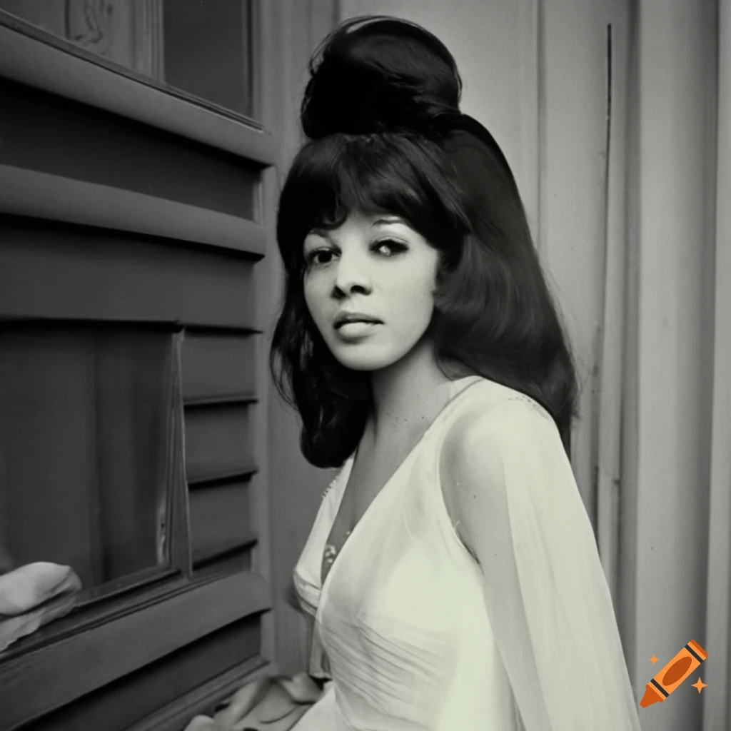 Vintage elegant look with Ronnie Spector overlooking Paris from balcony in the 60s
