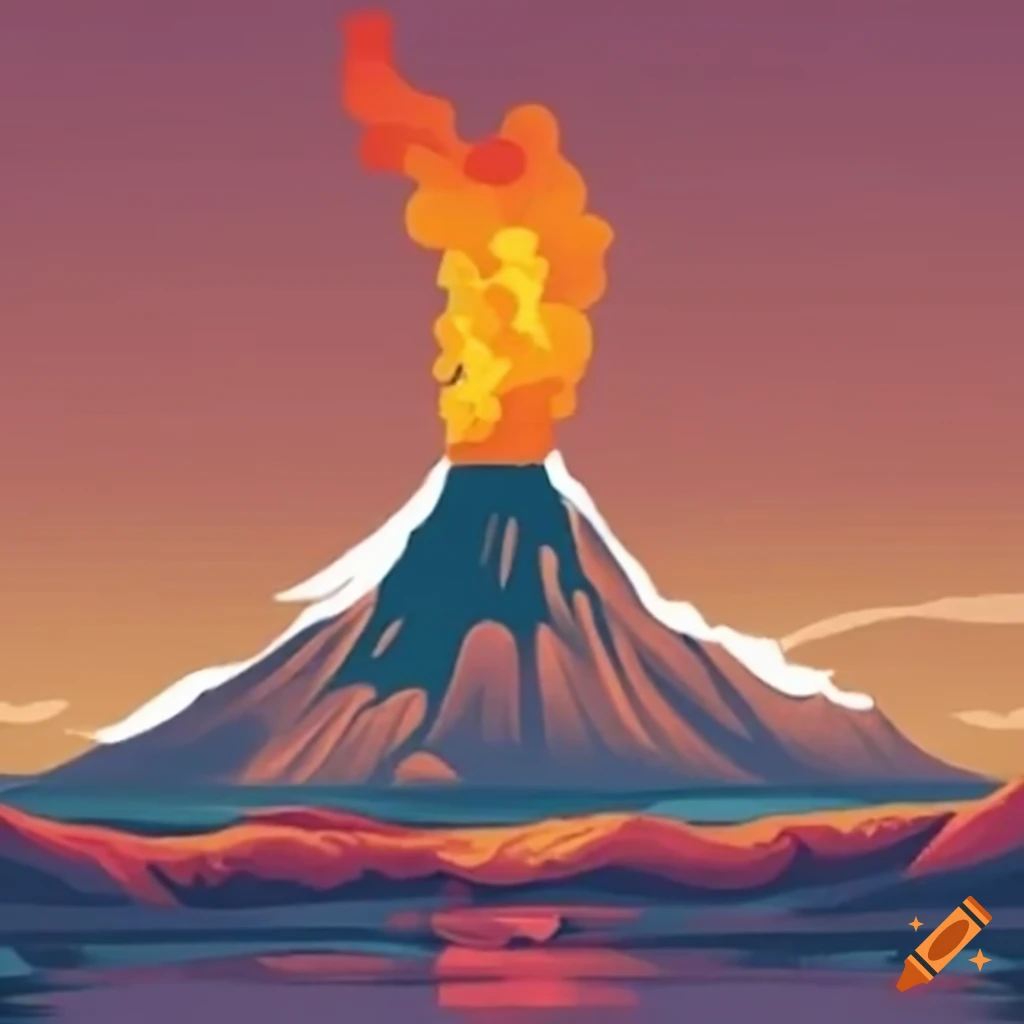 Vintage Iceland volcano in Herge style