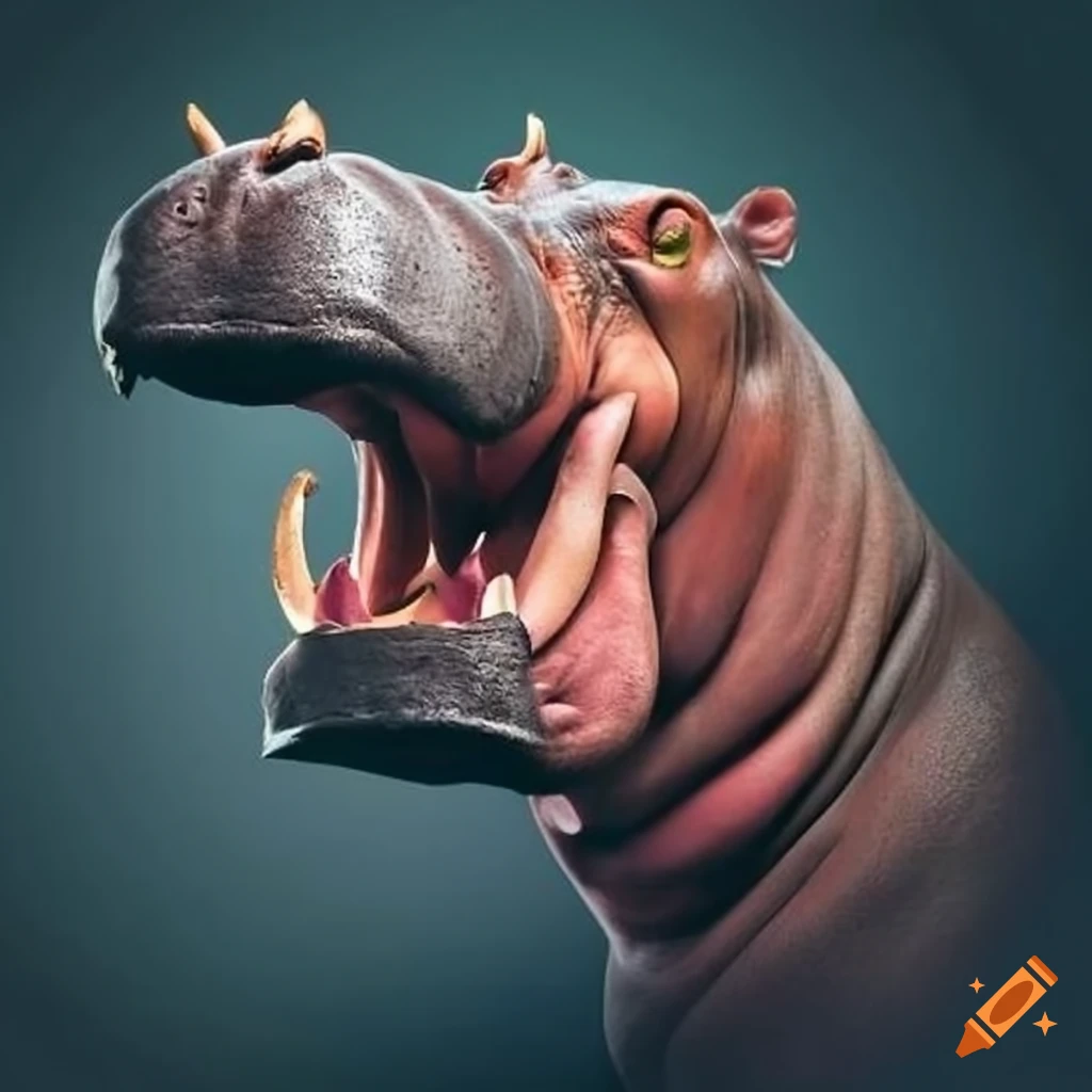 Hippopotamus with a board saying SFI around its neck
