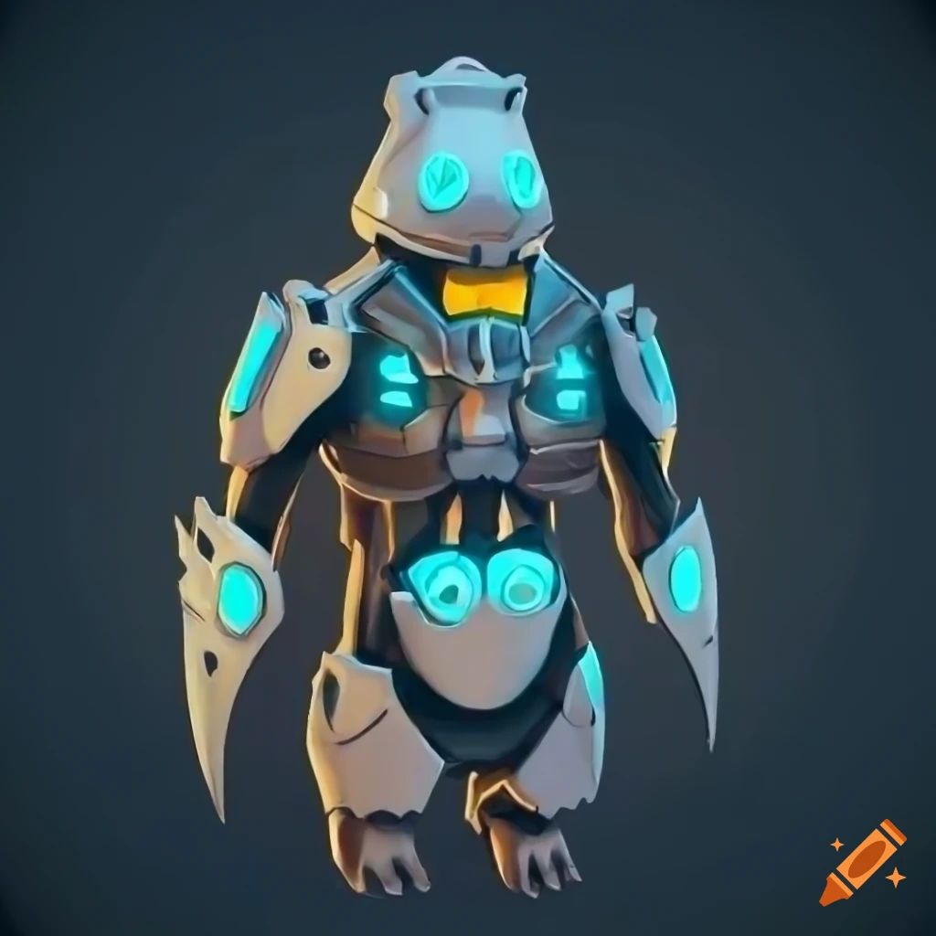Cybernetic penguin armor with intricate design