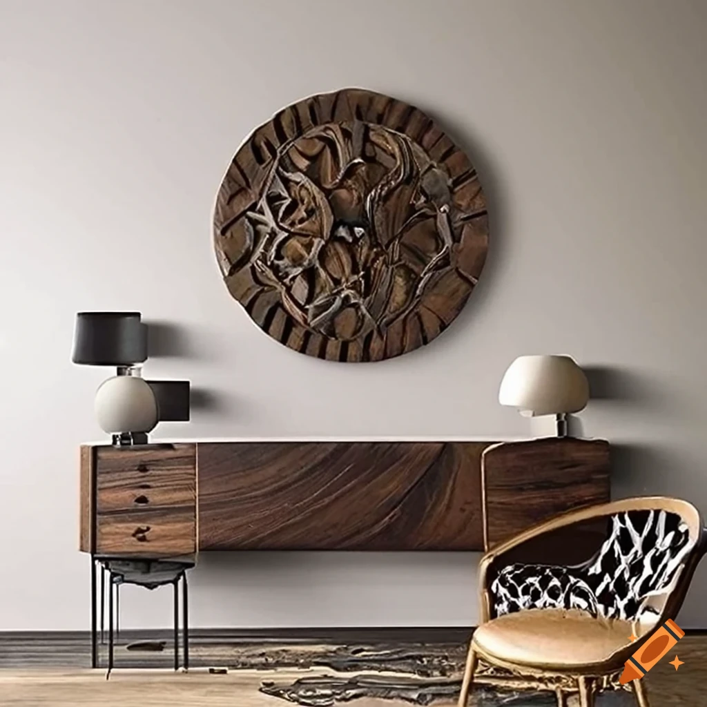 Rich black walnut wood wall art piece exuding luxury and elegance with intricate carvings