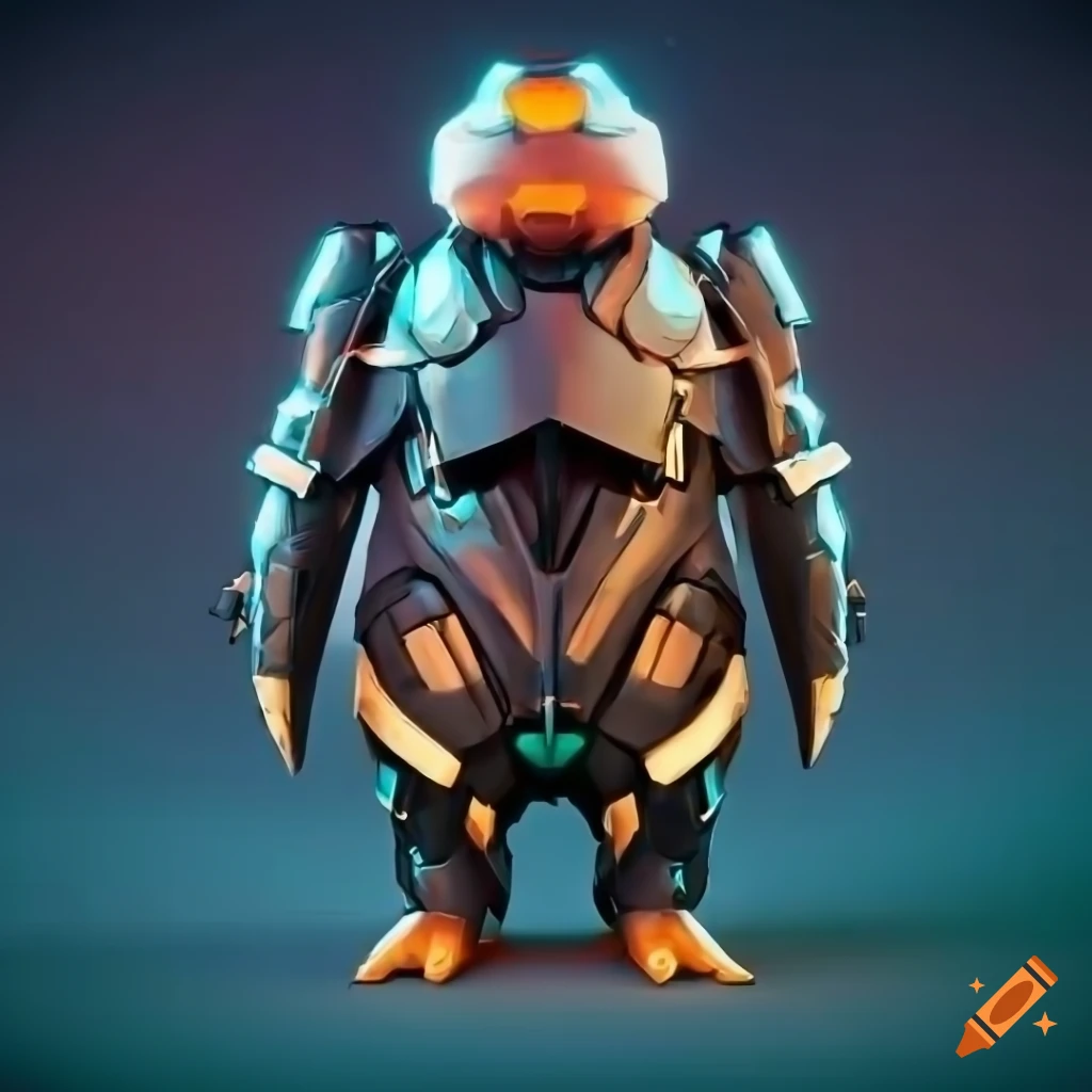 Cybernetic penguin armor with intricate design