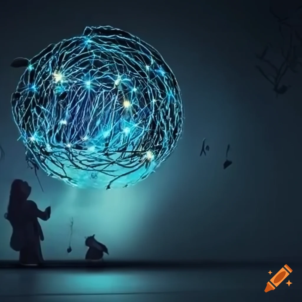 Educational setting with interconnected books and ideas
