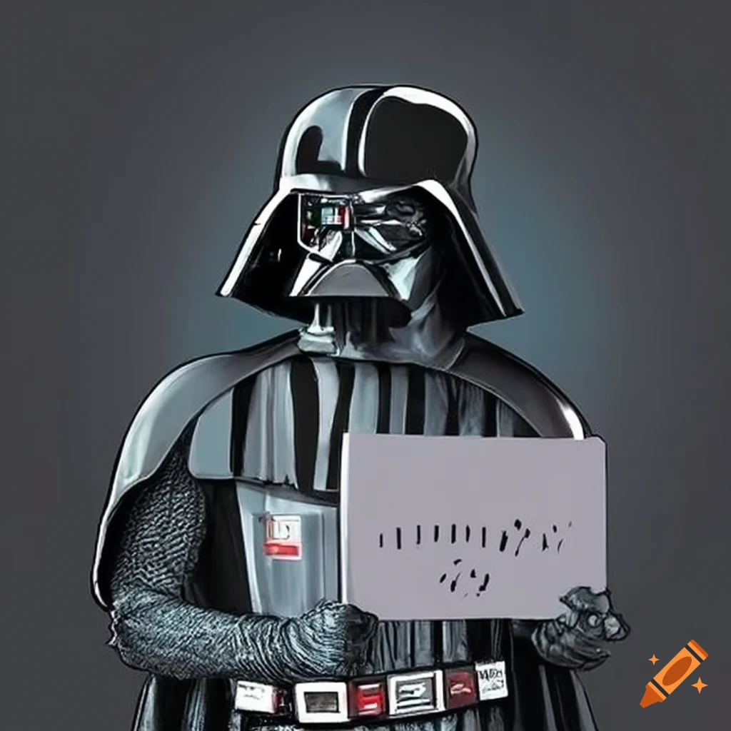 Darth Vader holding a sign with the word "Performance"