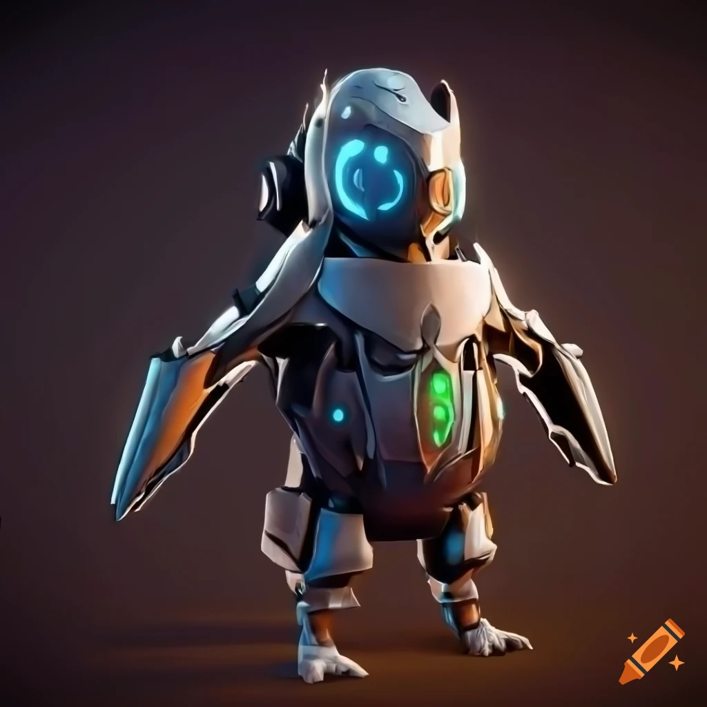 Cybernetic penguin armor with intricate design