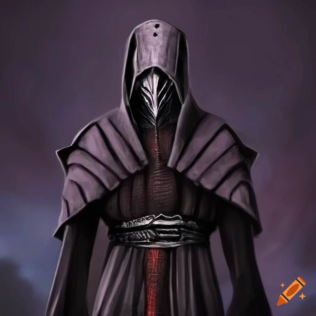 Dark and powerful male Sith Lord named Darth Erebus in ominous robes