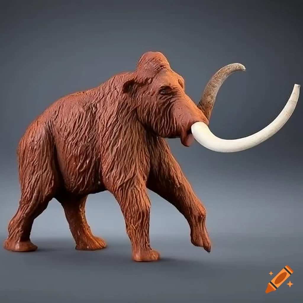 Mammoth plastic model with reddish orange and sandy textures in a running posture