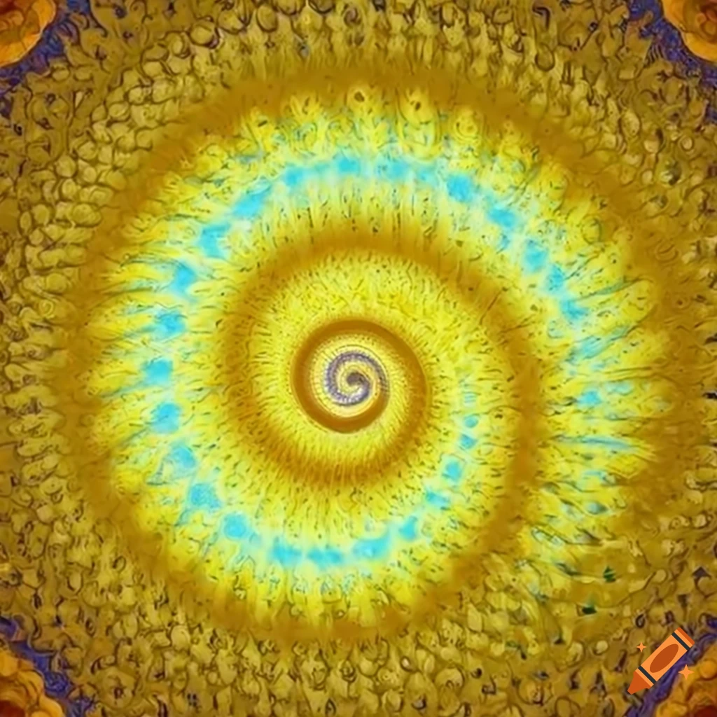 Yellow angel magic spiral with light blue and white lines on a bright background