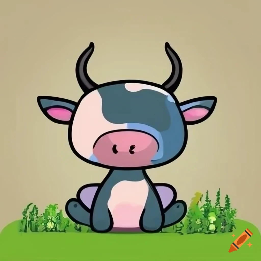 Kawaii cow sitting in a meadow
