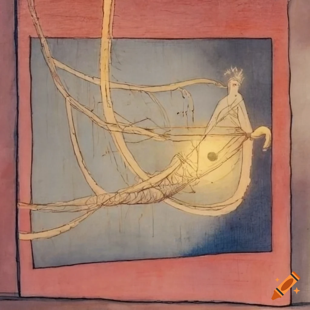 Ethereal glowing stringed object designed by Hilma af Klint and drawn by Hiroshige