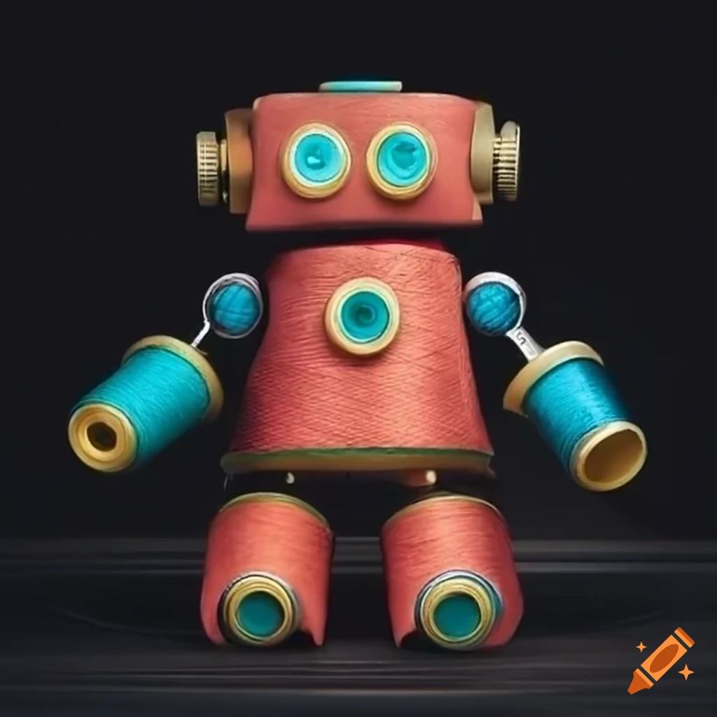 Robot with spools of sewing thread