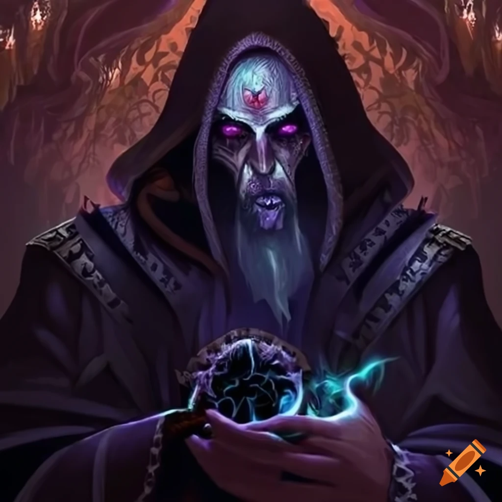 Dark wizard in a fantasy banner with enchanted vines and arcane symbols