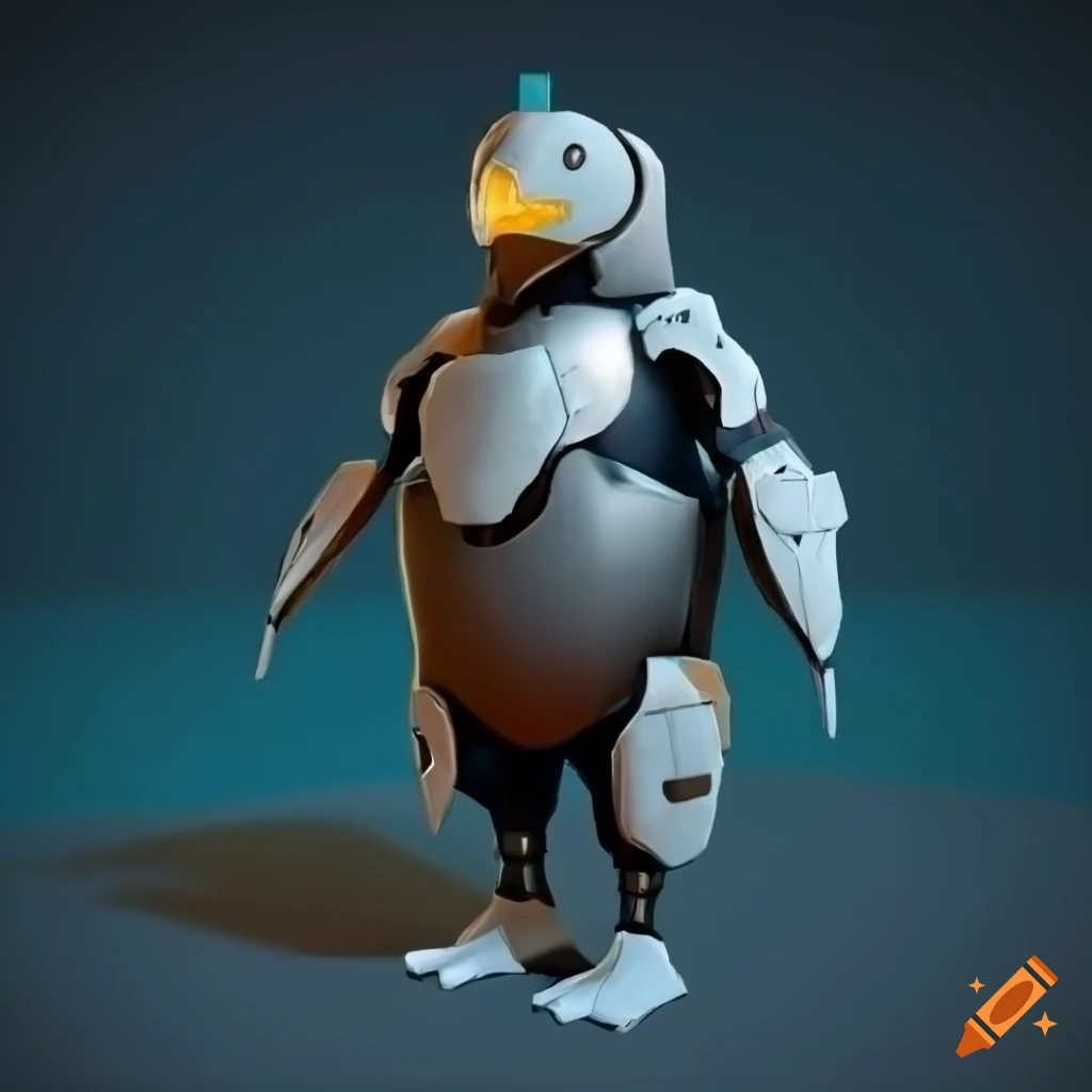 Cybernetic penguin armor with intricate design