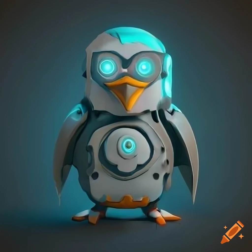 Cybernetic penguin with intricate design
