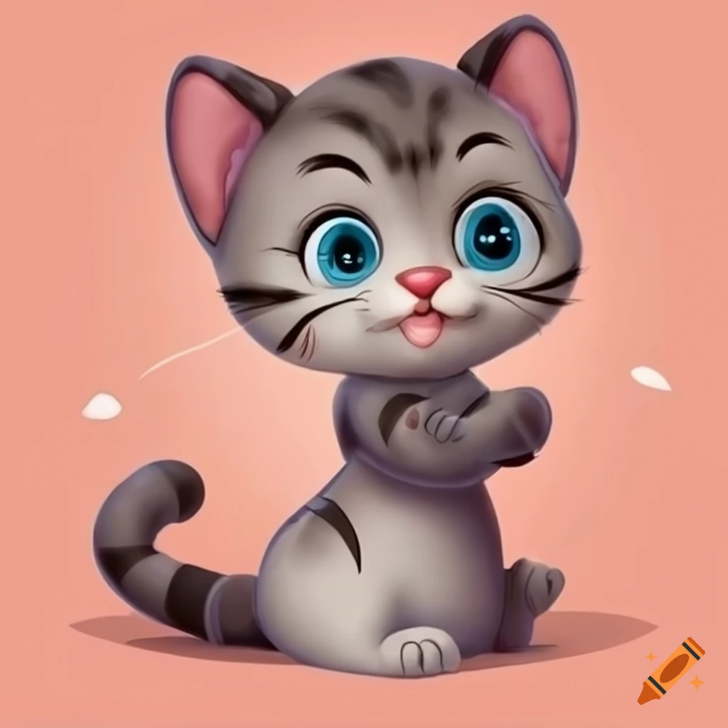 Cute cartoon kitten engaged in play