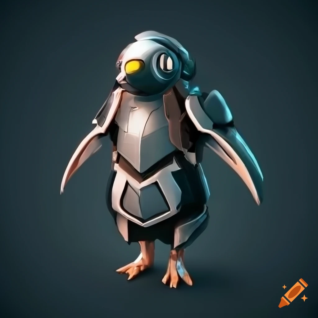 Cybernetic penguin armor with intricate design
