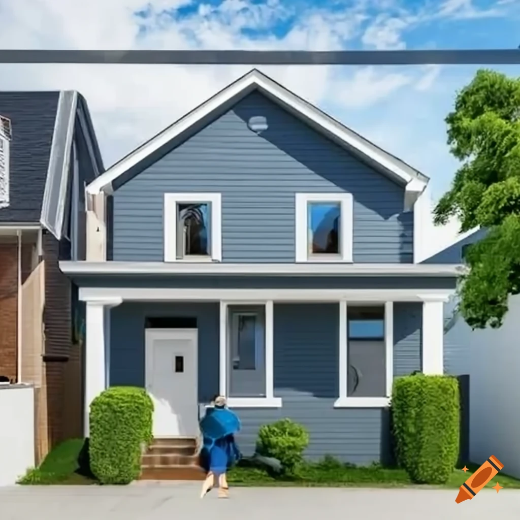 Two-story bright urban house with a family moving in