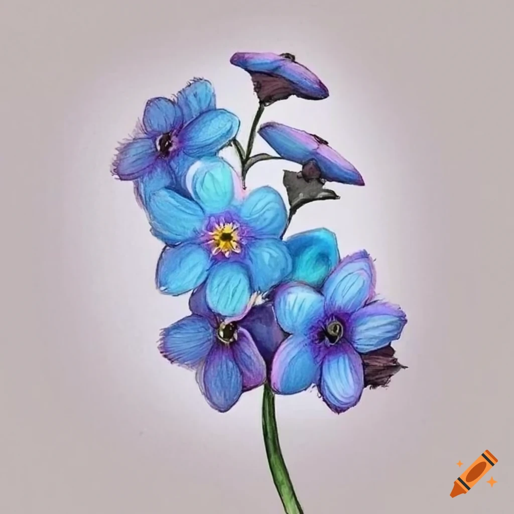 Forget-me-not flower drawn realistically with a pencil