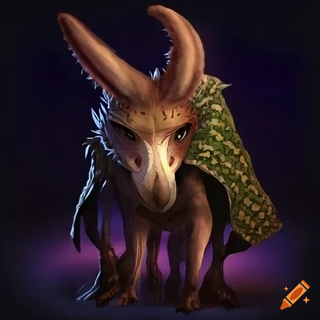 Donkey dragon hybrid wearing a poncho