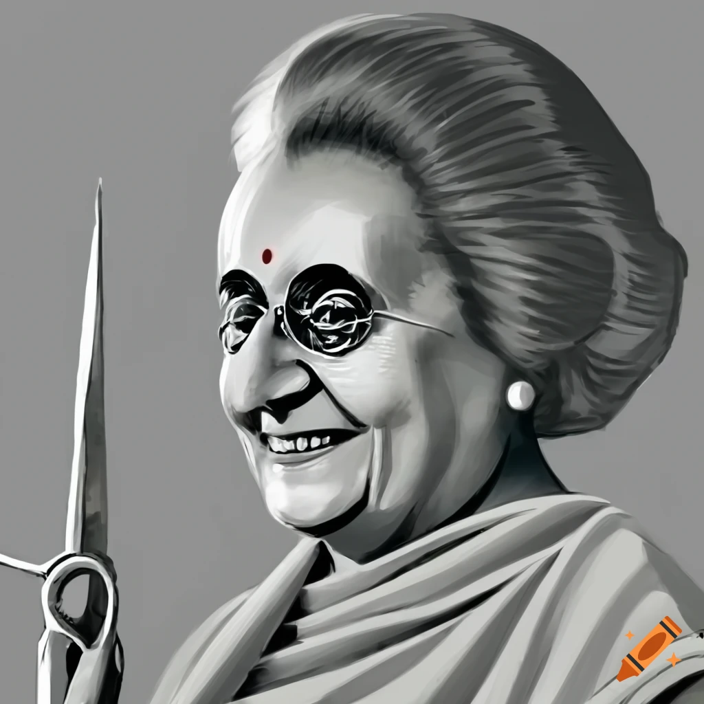 Indira Gandhi cutting Indian book with scissors