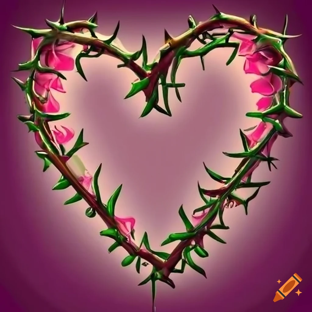 Heart made of roses and thorns with 'FRL' in cursive