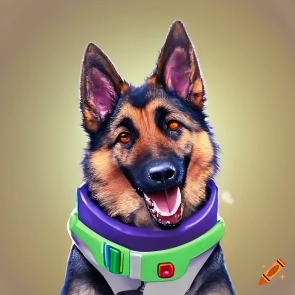 German Shepherd dressed as Buzz Lightyear