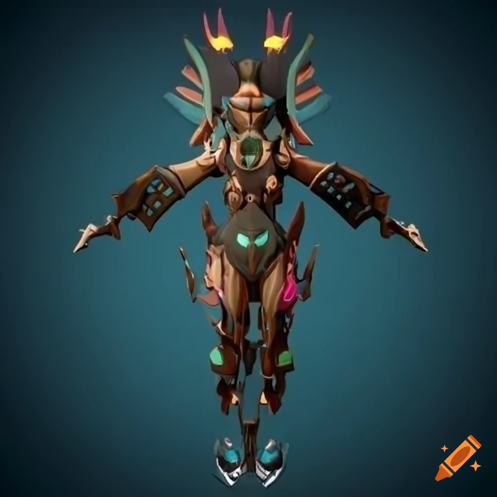 Cybernetic Aztec Shark Valkyrie in a stylized render
