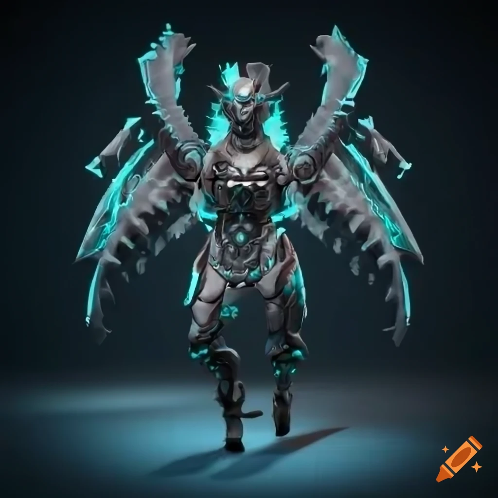 Cybernetic Aztec Shark Valkyrie in a stylized render