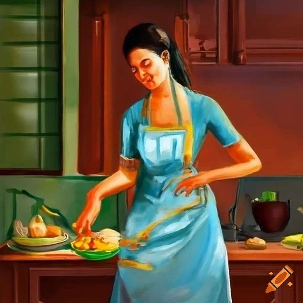 Housewife cooking in an Indian kitchen