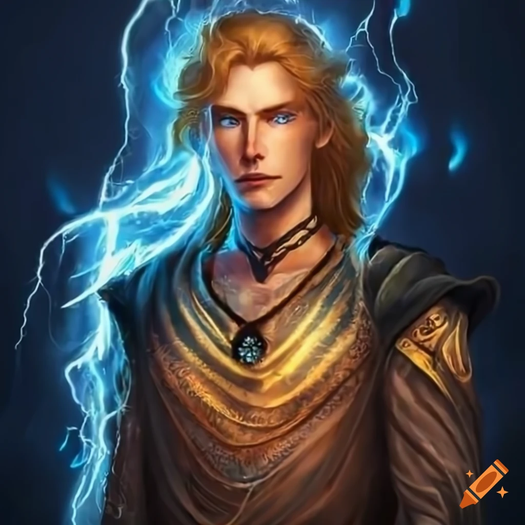 Handsome male elven wizard casting elemental spells