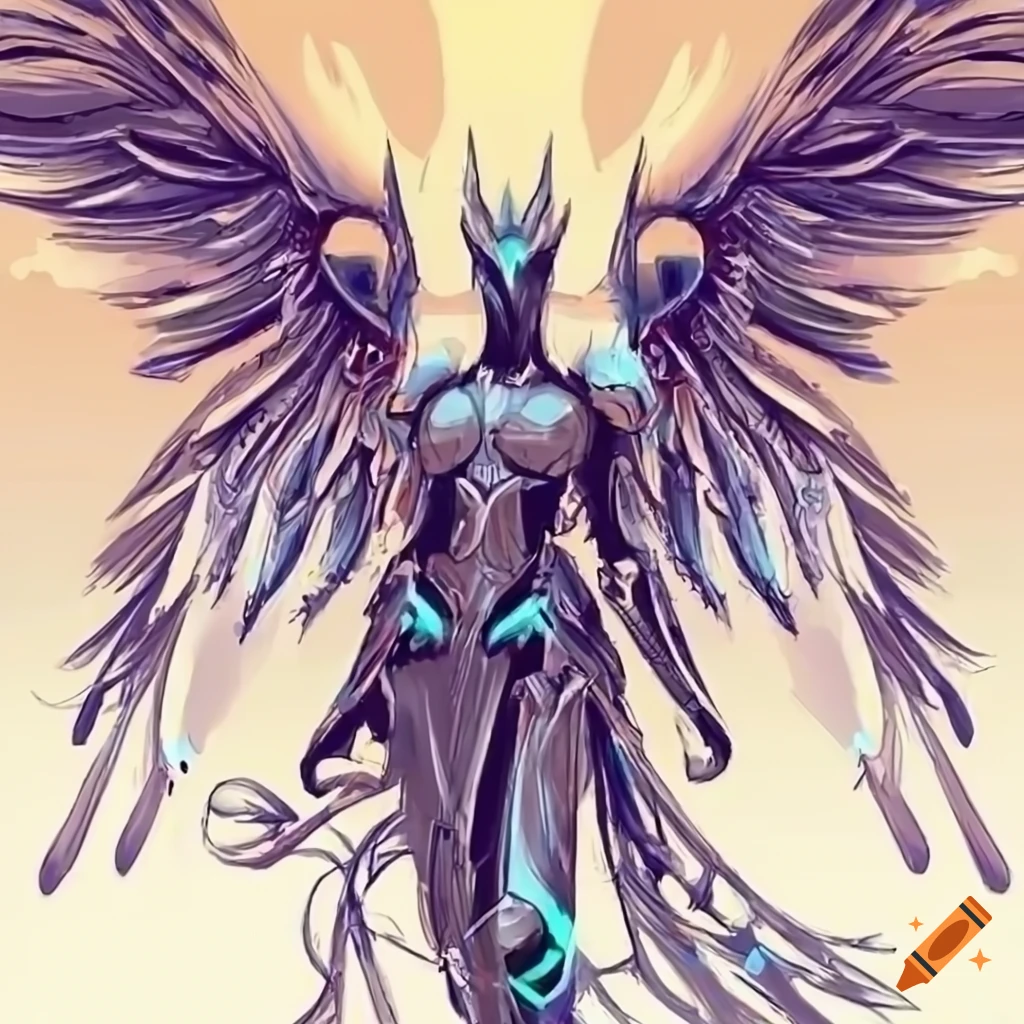 Stylized valkyrie power armor design with rainbow plasma phoenix theme