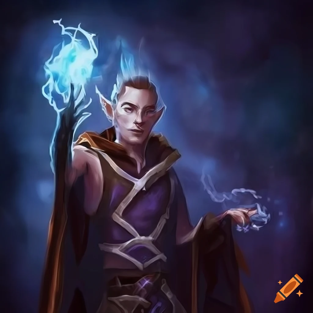 Male cleric wizard mage elf surrounded by elemental energies