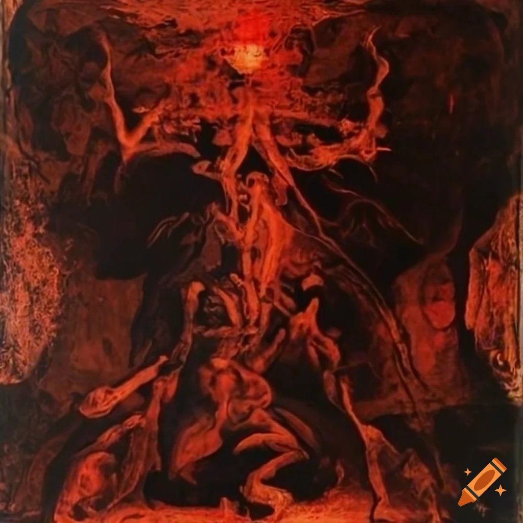 Baroque baron inside pandemonium, a landscape of hades enveloped in smoke