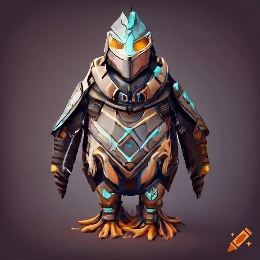 Cybernetic penguin armor with Norse design