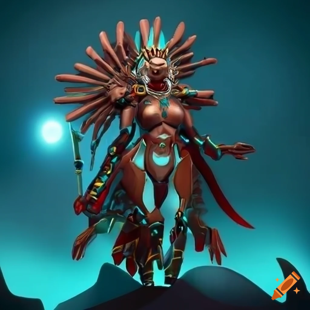Stylized cyborg aztec shark blood valkyrie