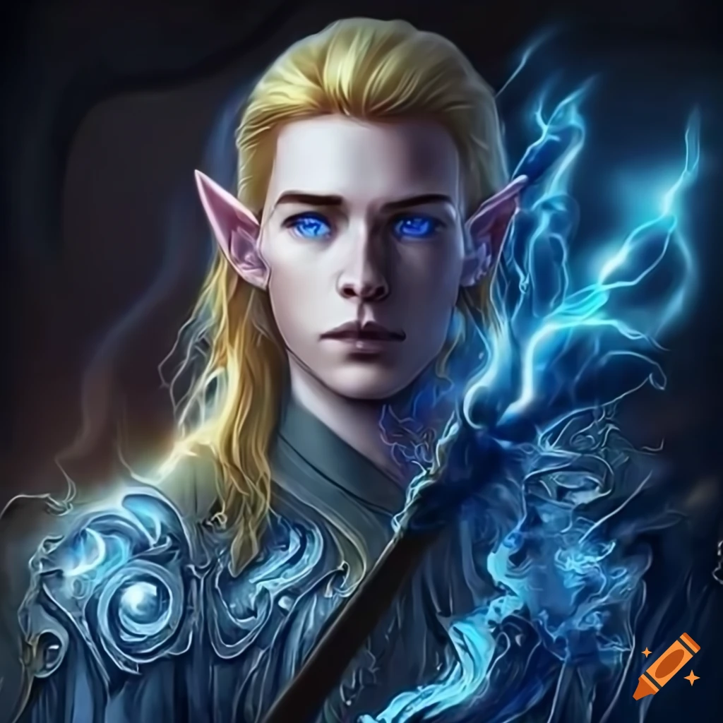Male elven wizard casting elemental spells